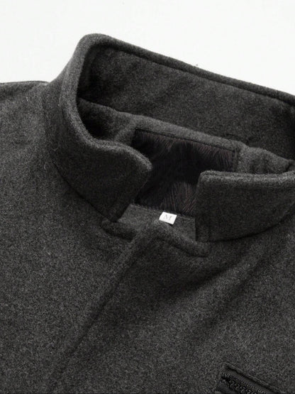 Men's Woolen Overcoat Long Sleeve Solid Casual Jacket with Pockets, Comfortable Daily Wear, Business & Sports Fashion