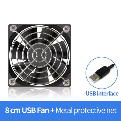 TEUCER 120mmx120mmx25mm 80mmx80mmx25mm 5V USB Exhaust Cooling Fan with Metal Mesh Foot Mat for Router TV Set-top Box Cooling