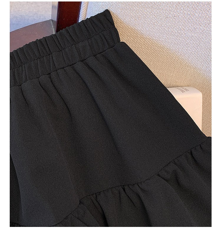 150Kg Plus Size Women's Hip 165 Cake Short Skirt Casual Pleated Ruffled Edge Skirt Black White 5XL 6XL 7XL 8XL 9XL