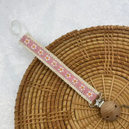 Wooden Baby Pacifier Chain Cute Flower Print Dummy Nipple Holder Guard Teether Pendant Baby Accessories