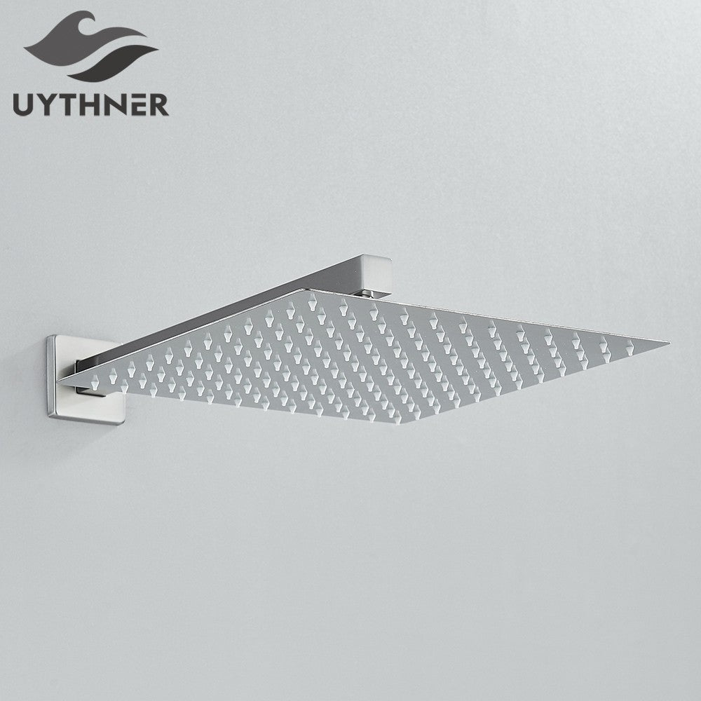 Chuveiro Quadrado de Teto 8"/10"/12" Ultrafino para Banheiro com Braço de Chuveiro Acessórios de Torneira Montado na Parede