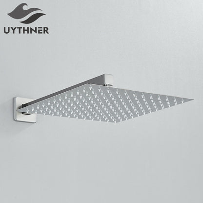 Chuveiro Quadrado de Teto 8"/10"/12" Ultrafino para Banheiro com Braço de Chuveiro Acessórios de Torneira Montado na Parede