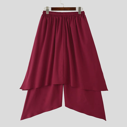 INCERUN Men Irregular Pants Solid Color Drawstring Loose Casual Wide Leg Trousers Men Streetwear 2025 Fashion Male Skirts Pants