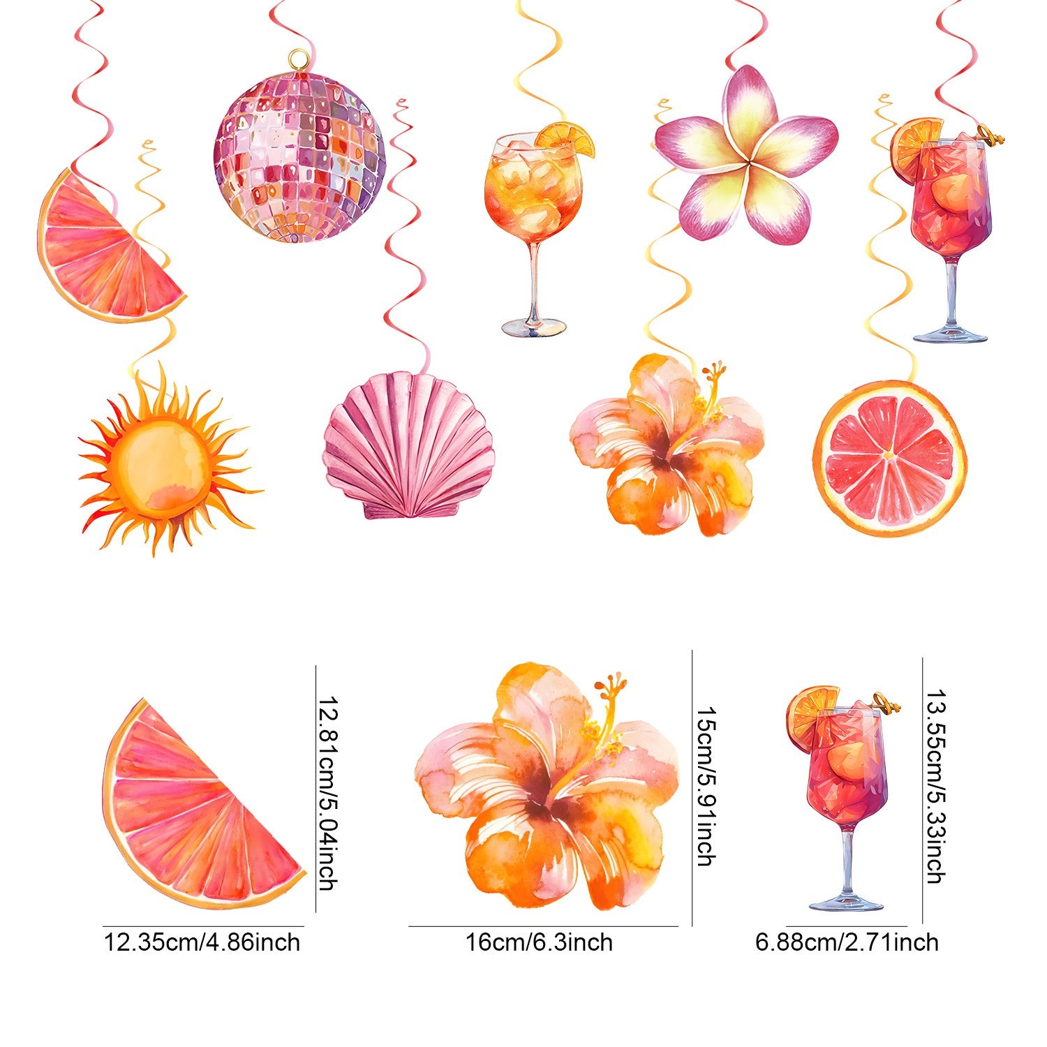 Orange Hawaiian Luau Flowers Lemon Citrus Garland Banner Tropical Aperol Spritz Cocktail Beach Bar Honeycomb ornament Decor