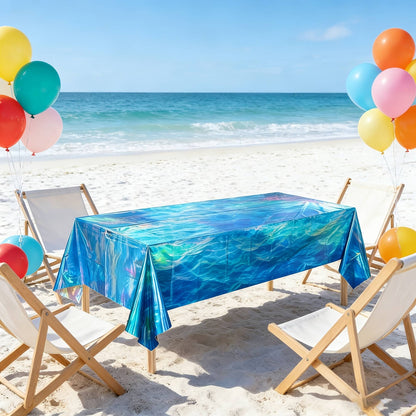 1/3pcs Summer Laser Sea Wave Disposable Tablecloth Blue Sea Pool Party Deco Tableware Under The Sea Birthday Party Deco
