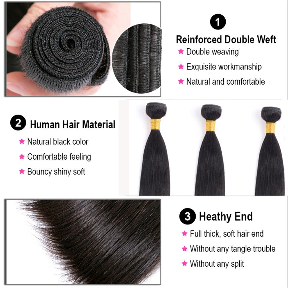 Cabelo Humano Liso Extenso de 8 a 40 polegadas, Pacotes de 1/3/4 peças, Cabelo Brasileiro para Mega Hair, Cabelo Humano Cru, Pacotes em Oferta, Extensões de Cabelo Virgem Lumiere