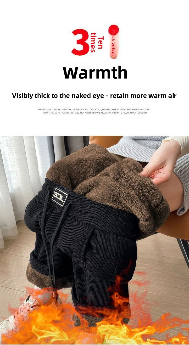 Thickened Fleece Lamb Velvet Large Size Corduroy Wide Leg Casual Straight Leg Pants Women Autumn Winter Special Thick Shiny Casu