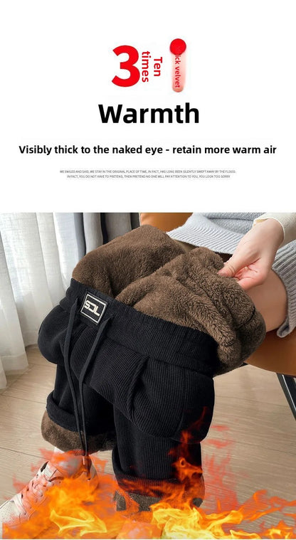 Thickened Fleece Lamb Velvet Large Size Corduroy Wide Leg Casual Straight Leg Pants Women Autumn Winter Special Thick Shiny Casu