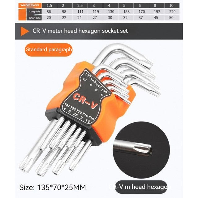9PCS/Set L Type Double-End Screwdriver Hex Wrench Set Allen Key Hexagon Flat Ball Torx Star Head Spanner Key Set Hand Tools