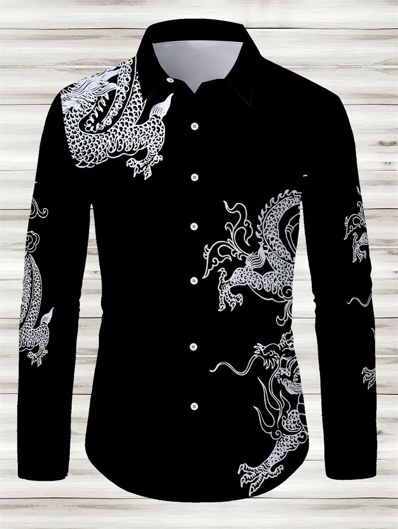 2025 men's formal shirt button up shirt, lapel long sleeved top, streetwear fashion button design