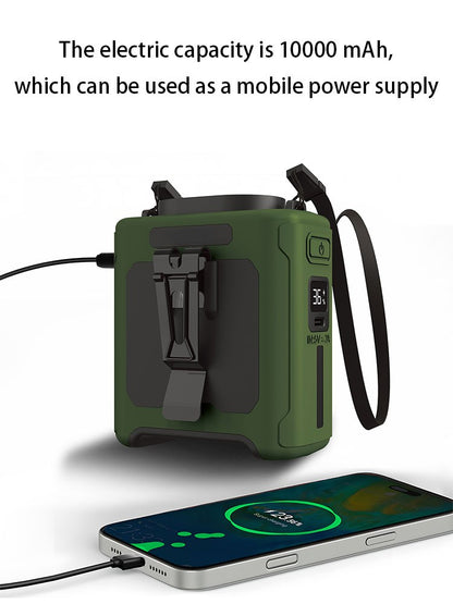 10000mAh Waist Fan Portable Handheld Hanging Neck Fan Ultra-Strong Wind with Phone Charging LED Light for Outdoor Working