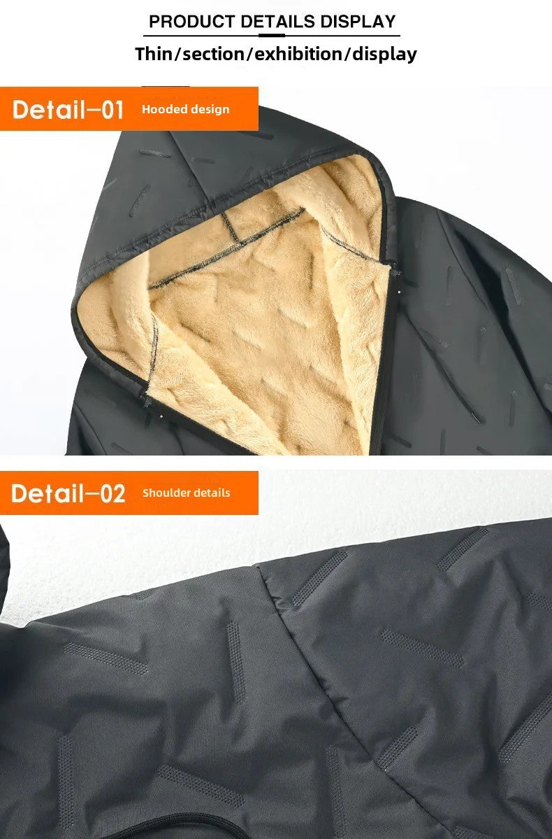 Men's Winter Lamb Velvet Jacket Fleece Lined Cotton Suit Hooded Loose plus Size Warm Cotton Coat Thermal Cotton Clothing