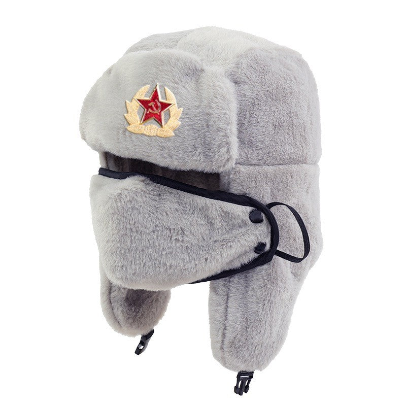 Unissex Soviético Emblema Chapéu Lei Feng Pelo Sintético de Coelho Quente à Prova de Vento com Abas de Orelha Inverno Ciclismo ao Ar Livre Estilo Russo Tempo Frio?