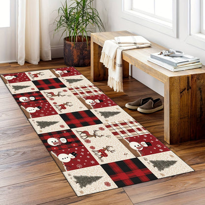 VIKAMA Christmas Red and White Checkered Rug Bedroom and Living Room Doormat Non-Slip, Stain-Resistant Floor Mat Home Decor