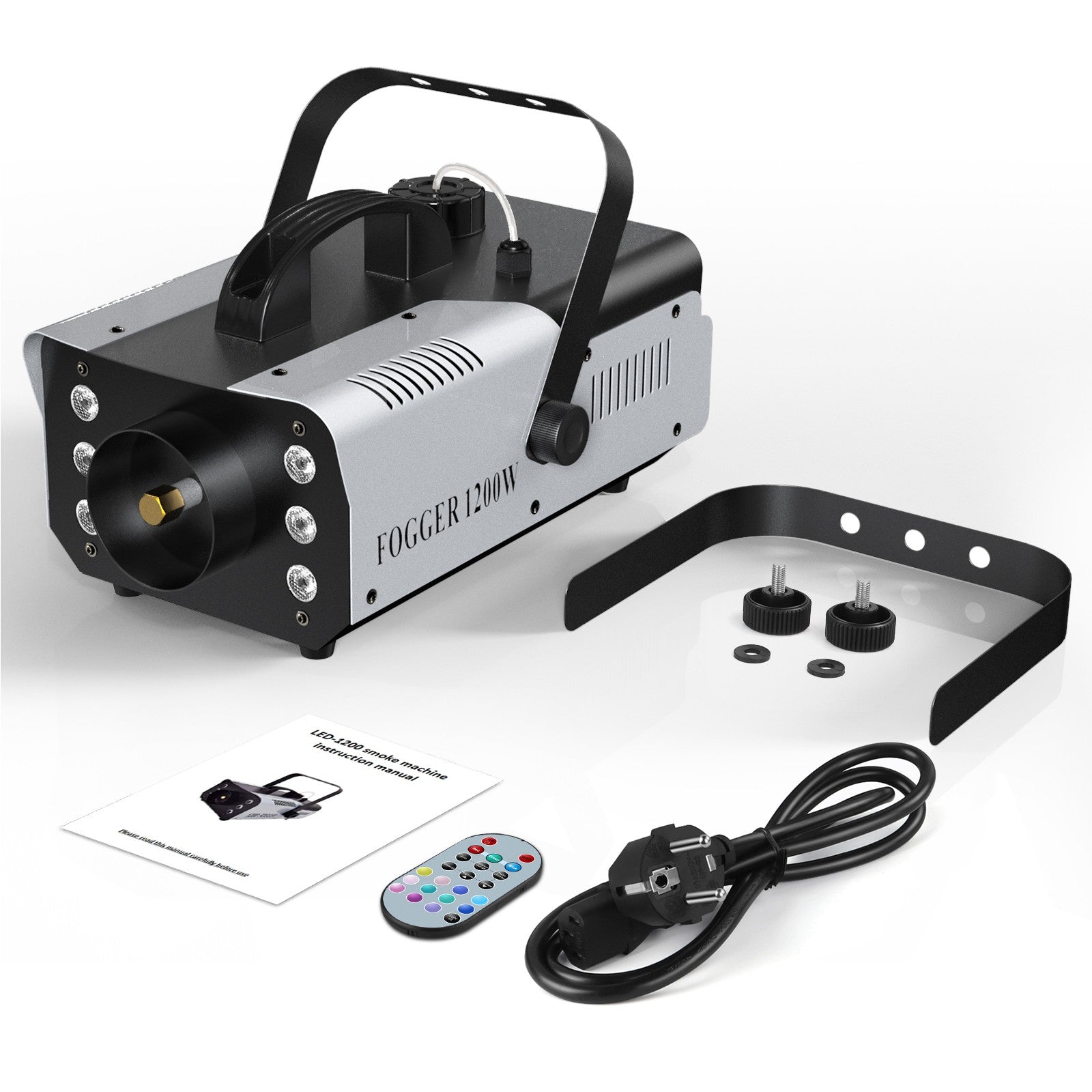 1200W Smoke Machine RGB 6LEDs Lighting Fog Machine Remote Control Stage Smoke Haze Generator for Disco Party Nightclub Wedding