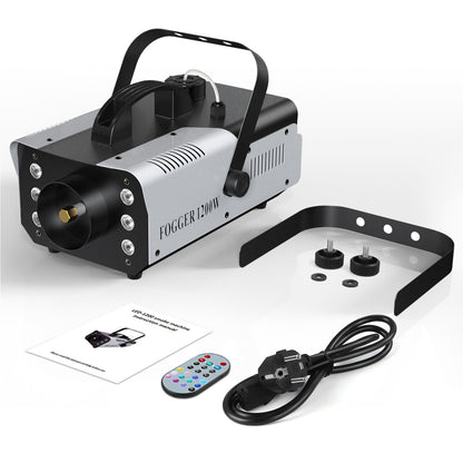 1200W Smoke Machine RGB 6LEDs Lighting Fog Machine Remote Control Stage Smoke Haze Generator for Disco Party Nightclub Wedding