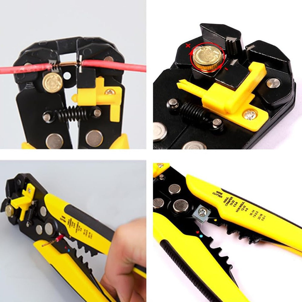 Alicate Desencapador e Crimpador Autorregulável, Kit de Ferramentas de Crimpagem de Terminais Autorregulável Hexagonal Tipo Catraca com Terminais de Fio