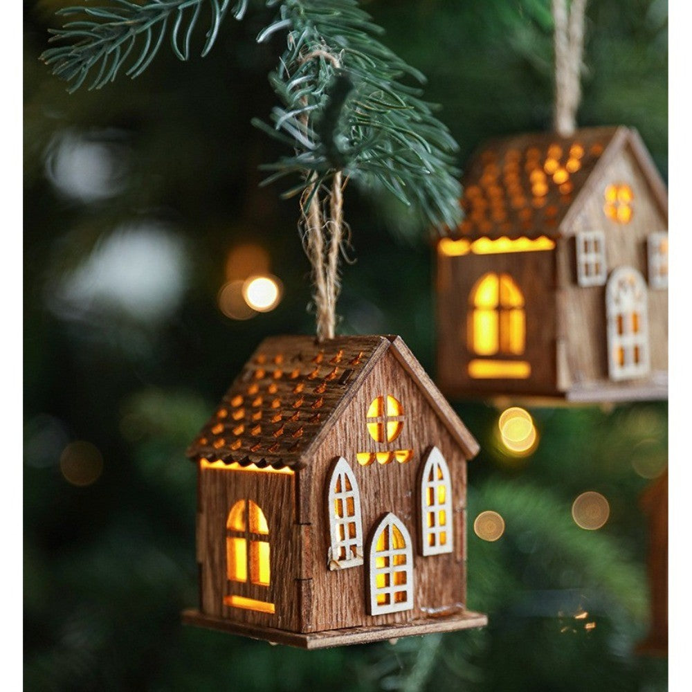 New Luminous Wooden House Christmas Pendants New Year Creative Xmas Tree Ornaments Gifts Pendant Christmas Decorations