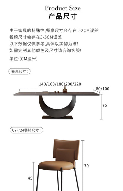 Modern Rectangle Minimalist Rock Slab Restaurant Dining Table And Chairs Stainless Steel Frame Leather Dining Chair Italian