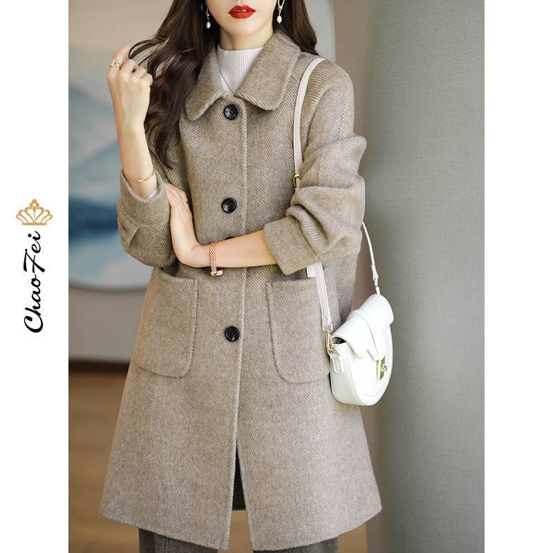Plus Size Women's Thickened Woolen Coat Hot Sale Of The Season Autumn Winter New Style Small Size Korean Version Slimming Med...
