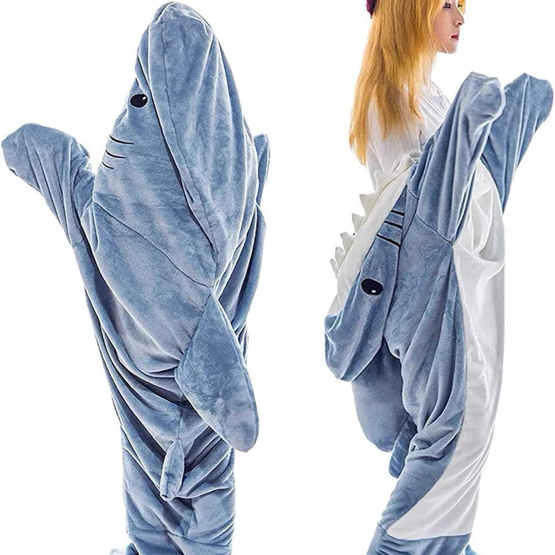 Shark Sleeping Bag Shawl Hooded Flannel Blanket Homewear Clothes Cartoon Pajamas Office Nap Animal Jumpsuit  For Children Adult