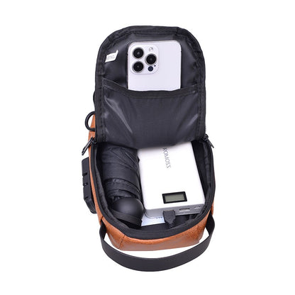 Men's Anti-Theft Crossbody Bag USB Charging Port Travel Chest Bag Waterproof Shoulder Messenger Bag for Outdoor Sports