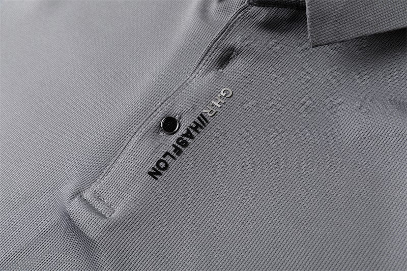 New Men's Business Casual Long Sleeved Shirt with Badge Solid Color Polo Shirt Fashionable Breathable Comfortable Versatile Top