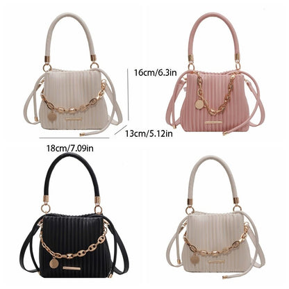 Unique Pleated Design Crossbody Bag Stylish Elegant Bucket Bag Chain Shoulder Messenger Bag Evening