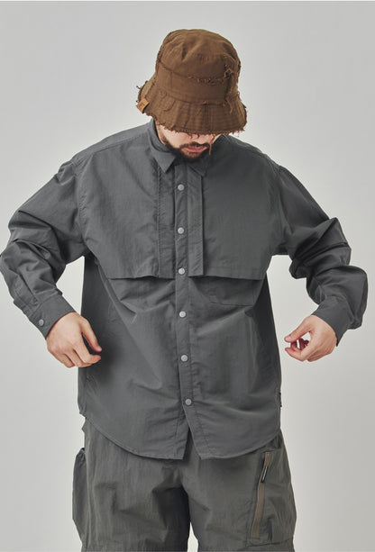 Men Outdoor Waterproof Quick Dry Lightweight Tack Techwear Cargo Shirts Man Streetwear Loose Casual Long Sleeve Oversize Shirt