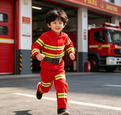 Kids Firefighter Halloween Cosplay Uniform Toys Children Sam Firemen Role Work Clothing Suit Boy Girl Performance Party Costumes