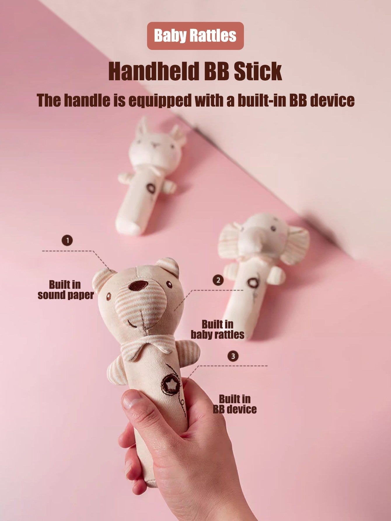 1PCS 0-6 months Baby Hand Shaker Newborn Comfort Toy Baby 0-1 Year Old Toy Baby Stick and Round Rattle