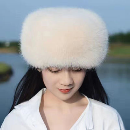 Chapéu de Inverno Feminino de Pele Fofa, Gorro de Esqui para Neve, Chapéu Feminino de Pele Sintética Grossa Quente à Prova de Vento, Chapéu Russo de Visom para Pescador