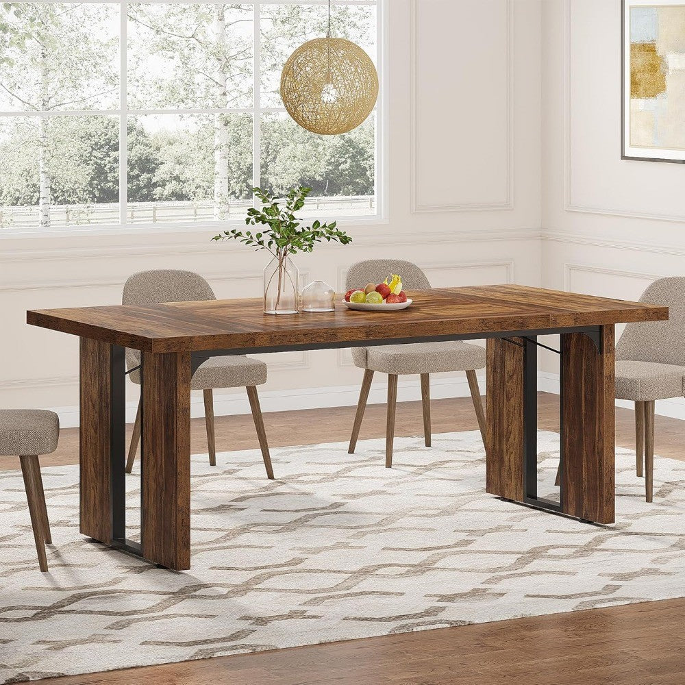 71" Large Dining Table for 6 to 8 People, Rustic Farmhouse Style Dinner Table, Rectangular Dining Table for Kitchen,