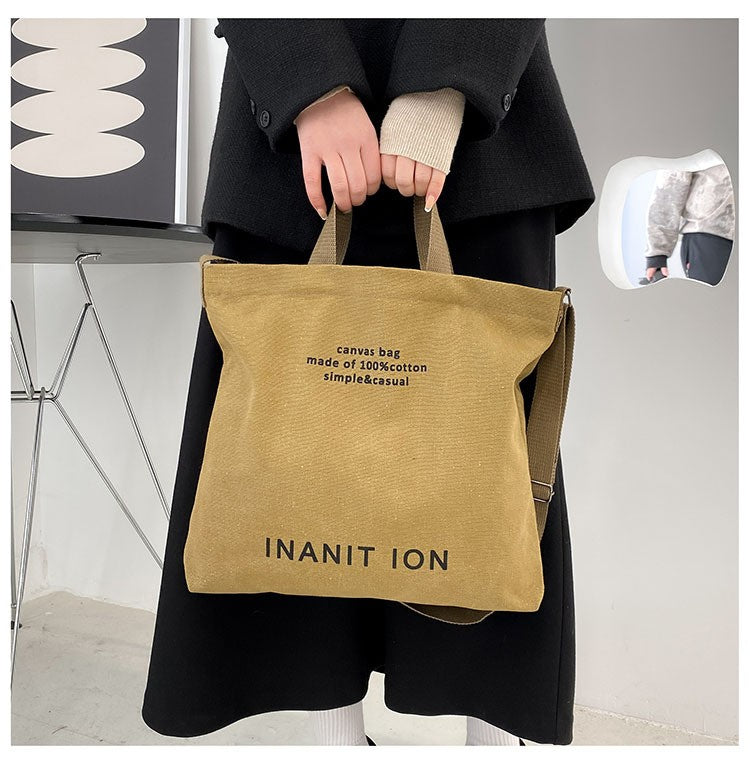 Japanese Canvas Men's and Women's Simple Cross-body Bag Wash Canvas Thick Handbag Large Capacity Arts Students Package Satchel