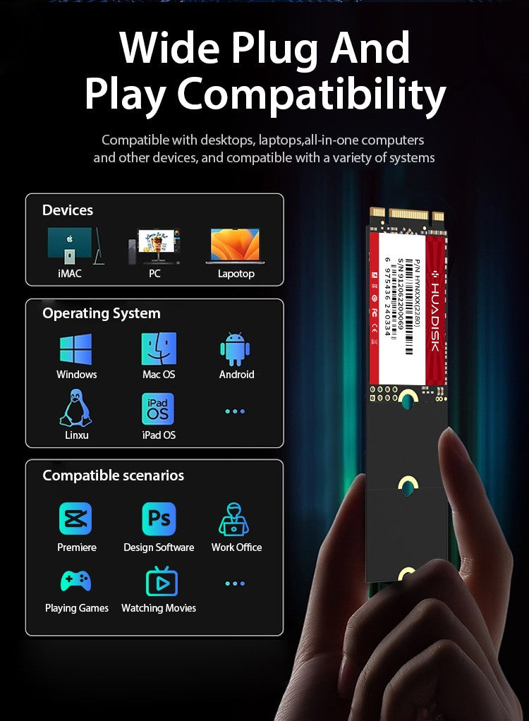 HUADISK SSD M.2 SATA 2280 2260 2242 NGFF Drive de Estado Sólido 128gb 256gb 512gb 1tb HD Interno SATA3 para Desktop Laptop Notebook
