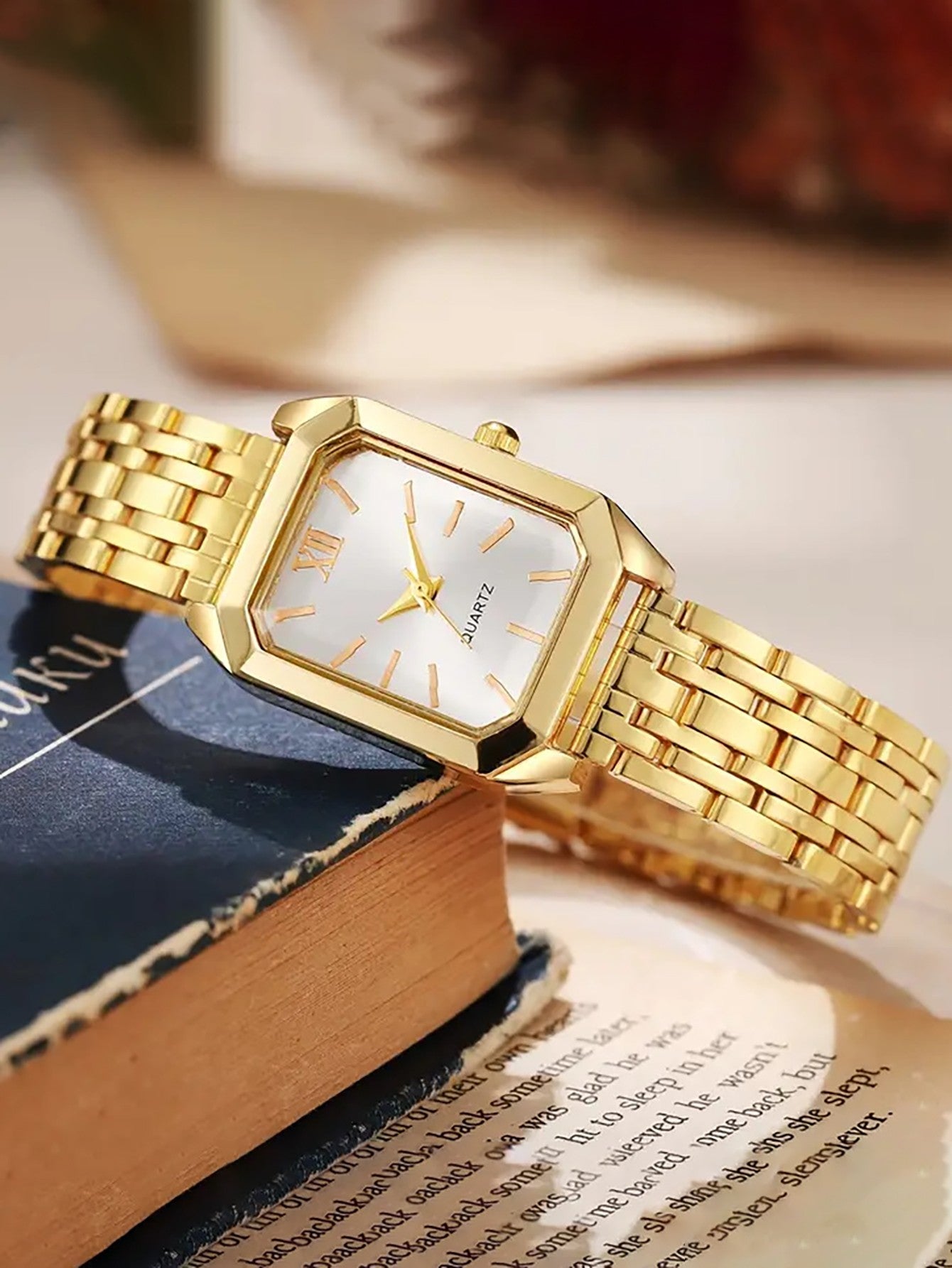 Ladies Quartz Watch Bracelet Set Square Steel Band Minimalist Design Birthday Gift Compact Jewelry Kit without Box