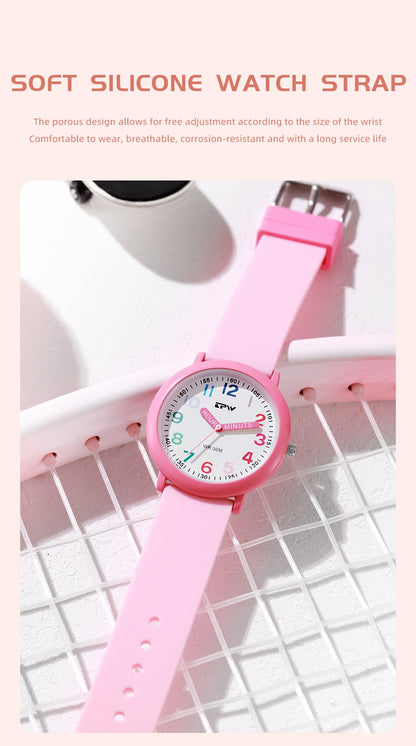 TPW Learning Watch Colorful Dial Cute Watch For Young Ladies Rubber Strap Luminous Hands