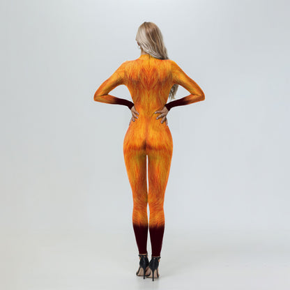 [You're My Secret] Adult Fox Leopard Print Animal Costume Halloween Purim Carnival Party Cosplay Costume Jumpsuit Zenti Bodysuit