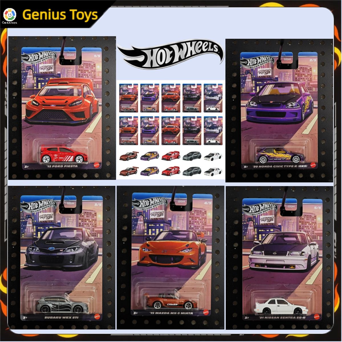 Nova Série Hot Wheels Silver Compact Kings Modelos de Carros Colecionáveis em Escala 1:64 Ford Honda Civic Subaru WRX Mazda Nissan de Liga Leve