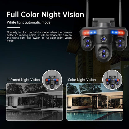 Câmera IP WiFi GEYUNE 35MP 4 Telas 7 Lentes Zoom 10X Câmera de Segurança PTZ Sem Fio Externa Câmera de Vigilância CCTV com Rastreamento Automático