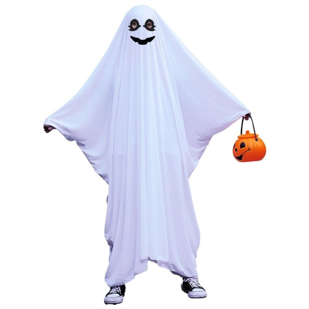 Hooded Halloween Cloak Cape Funny Cosplay Smile Face Ghost Poncho Robe Fright Clothes Black Eye Ghost Cosplay Costume