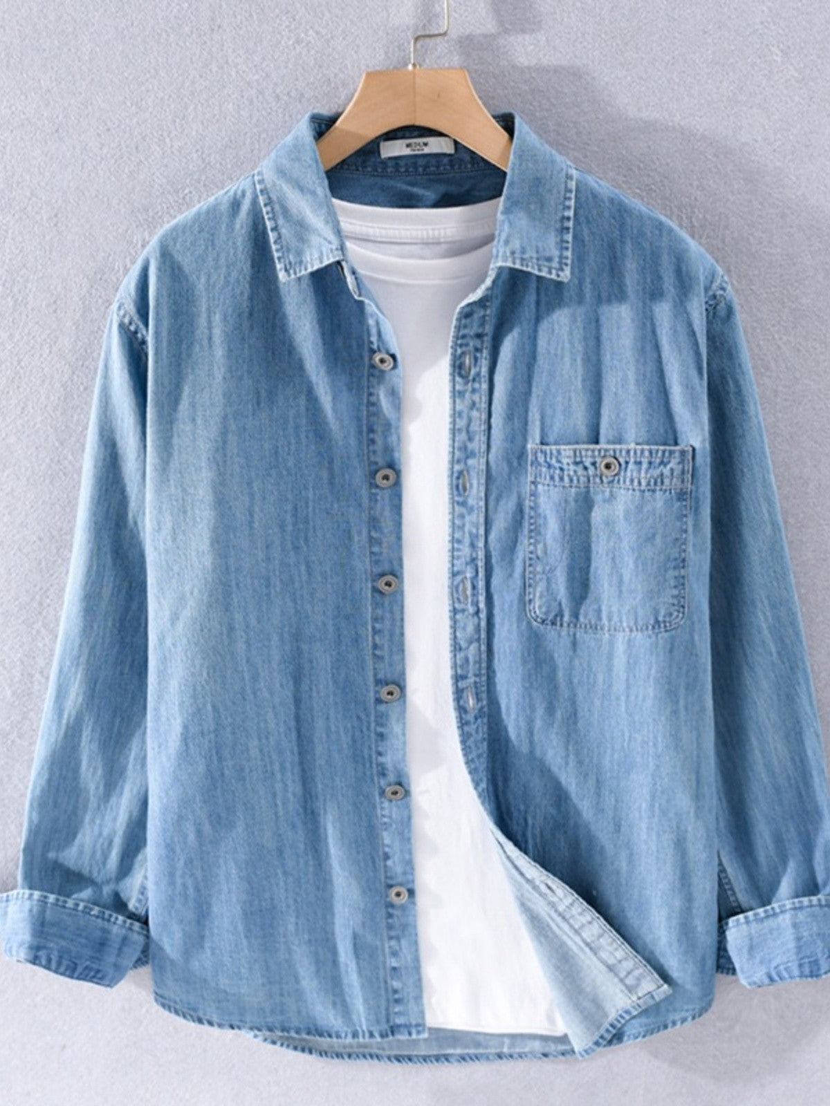 Spring Japanese Sle Loose Casual Long Sve Men's Denim irt Vintage Simple Outerwear Youth Faion Stand Fit Button up