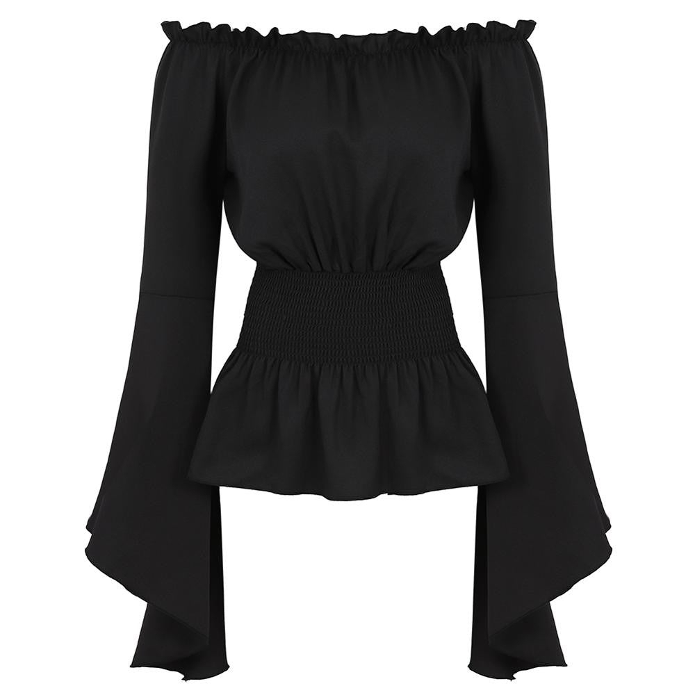Renaissance Off Shoulder Long Sleeves Corset Blouse Women Medieval Victorian Costume Gothic Pirate Shirt Plus Size Boho Top