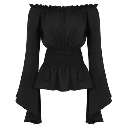 Renaissance Off Shoulder Long Sleeves Corset Blouse Women Medieval Victorian Costume Gothic Pirate Shirt Plus Size Boho Top
