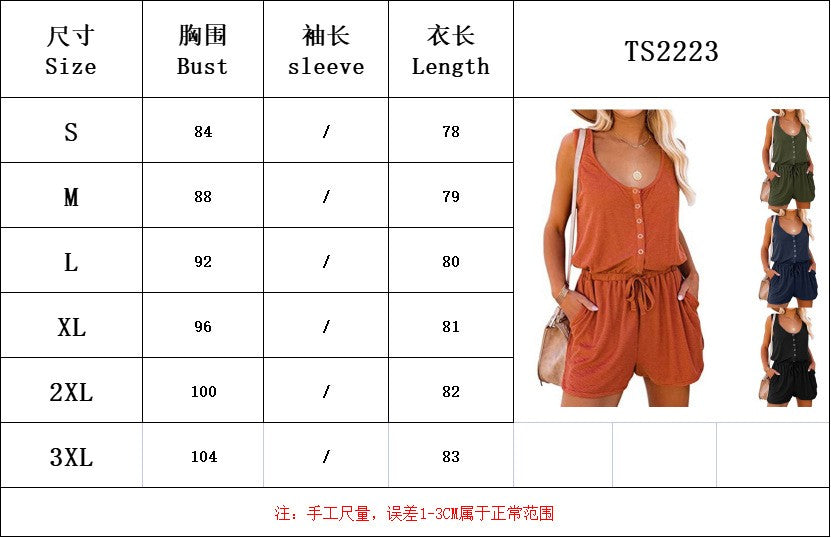 European and American women's summer cross-border new sleeveless jumpsuit waist casual loose wide leg shorts