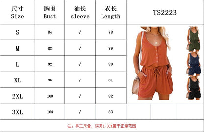 European and American women's summer cross-border new sleeveless jumpsuit waist casual loose wide leg shorts