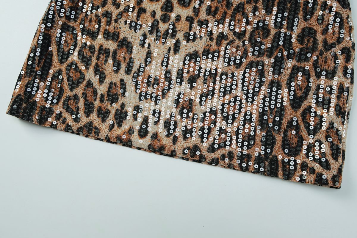 Dulzura Summer Latest Fashion Elegant High Waist Sequins Sexy Slim Leopard Print Short Skirt Party Club Street Clothes Wholesale