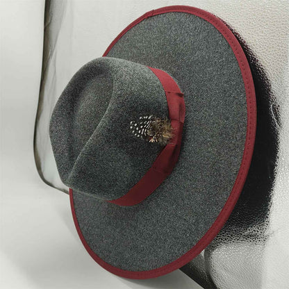 Chapéu Fedora Pintado à Mão Masculino e Feminino Chapéu Panamá Moda Primavera Outono com Pena Envolta Chapéu Fedora de Lã com Aba Grande