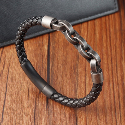 Pulseira de Couro Masculina, Formato Infinito, Padrão Popular, Joias de Aço Inoxidável, Acessórios, Presente