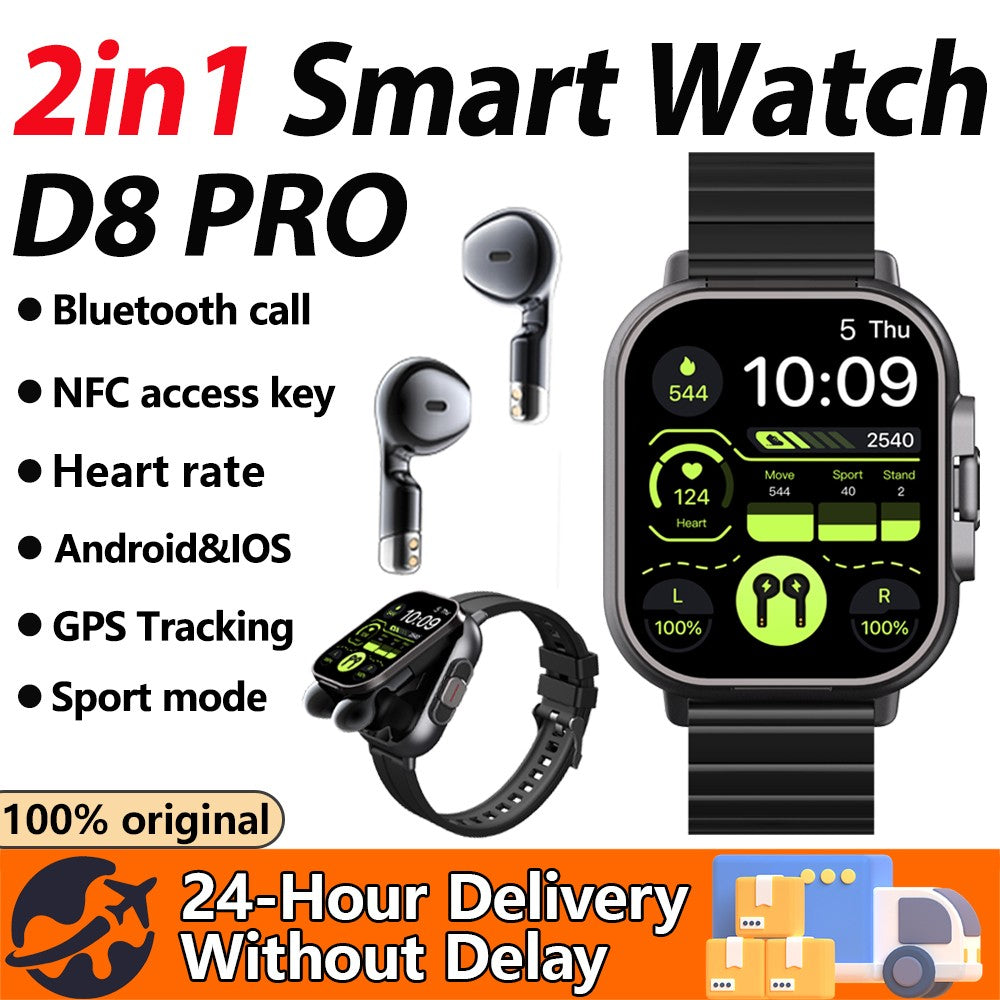 Smartwatch TWS 2 em 1 com fones de ouvido Relógio esportivo fone de ouvido Bluetooth Relógio de chamada Monitor de saúde masculino NFC Smartwatch feminino Fone de ouvido